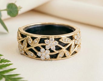14K Gold Floral Oura Ring Cover Gen 4 Diamond Smart Ring Jacket Pave Leaf Vine Wrap Nature Inspired Ring Guard Accessory by Radiant Bling