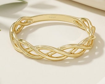 14K Gold Braided Infinity Ring for Women, Dainty Twisted Rope Wedding Band, Intertwined Mobius Eternity Ring, Minimalist Stacking Ring Gift