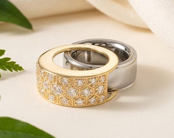 14K Solid Gold Oura Ring Cover Gen 4 | Moissanite Diamond Smart Ring Jacket | Hexagon Oura Wrap Accessory | Pave Diamond Ring Guard