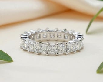 Princess Cut Eternity Band, Full Eternity Wedding Ring, White Gold Diamond Band, Anniversary Ring for Her, Bridal Stacking Ring Promise Gift
