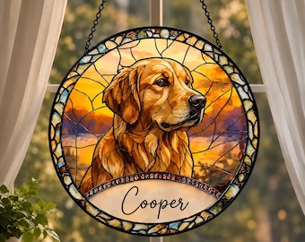 Personalized Pet Stained Glass Suncatcher, Custom Dog Window Hanging, Pet Memorial Gift,Personalized Dog Ornament,Stained Glass Window Decor