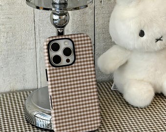 Brown plaid phone case, soft and girly design, Simple Phone Case, Compatible For iPhone 17 16 15 14 13 12 Pro Max, Samsung S25 24 Ultra