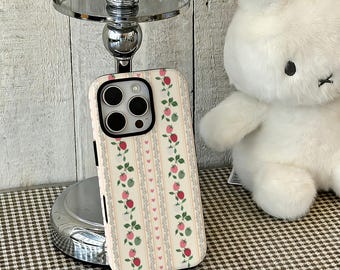 Cute Strawberry Lines Phone Case Cute and Sweet Phone Case,Heart Design,For iPhone 17 16 15 14 13 12 Pro Max, Samsung S25 24 Ultra