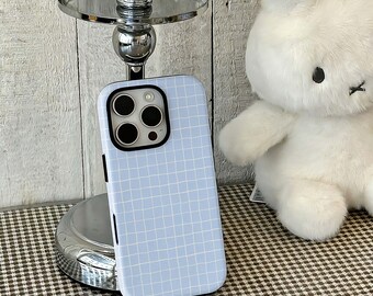 Light Blue Grid Phone Case, Minimal Graph Paper iPhone Case, Soft Pastel Check Cover iPhone 17 16 15 14 13 12 Pro Max, Samsung S25 24 Ultra