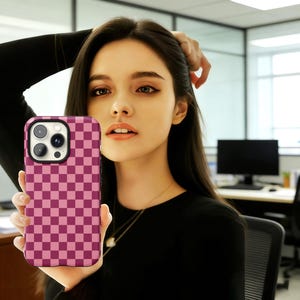 Rosa Rött Schackskal, Flickigt Mobilskal, Trendig Modedesign, Kompatibelt med iiPhone 17 16 15 14 13 12 Pro Max, Samsung S25 24 Ultra bild 9