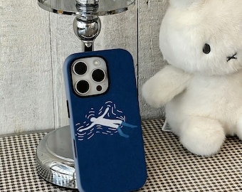 Minimal Indigo Floating Person Phone Case, Calm Mental Health Aesthetic Cover iPhone 17 16 15 14 13 12 Pro Max, Samsung S25 24 Ultra