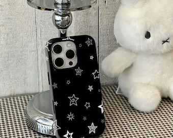 Black Starry Phone Case, Minimal White Star iPhone Case, Monochrome Celestial Cover iPhone 17 16 15 14 13 12 Pro Max, Samsung S25 24 Ultra