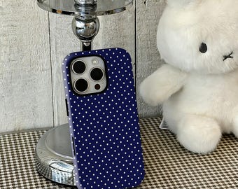 Blue Polka Dot Phone Case, Soft Girl Cute Design, Y2K Style, Fall Autumn Aesthetic,iPhone 17 16 15 14 13 12 Pro Max, Samsung S25 24 Ultra