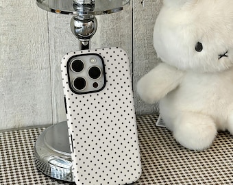 White & Black Polka Dot Phone Case,Cute Classic Spot Design, Stylish Gift, With iPhone 17 16 15 14 13 12 Pro Max, Samsung S25 24 Ultra