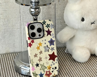 Retro Stars Pattern Phone Case Tough Phone Case, Slim/Tough Cover Compatible For iPhone 17 16 15 14 13 12 Pro Max, Samsung S25 24 Ultra