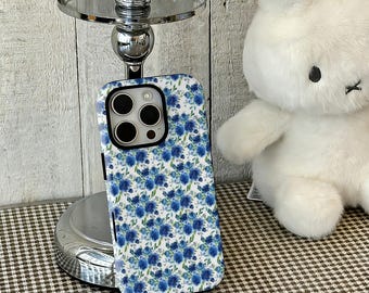 Watercolor Blue Rose Phone Case,Pastel Floral Romantic Cottagecore,Compatible For iPhone 17 16 15 14 13 12 Pro Max,Samsung S25 24 Ultra