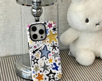 Retro Star Phone Case, Y2K Sticker Bomb Star Pattern Case, Playful Aesthetic Case iPhone 17 16 15 14 13 12 Pro Max, Samsung S25 24 Ultra
