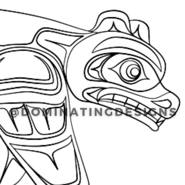 Haida Art Bear Coloring Page | Grayscale | Digital Download | JPEG, PNG - Dominating Designs