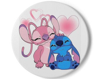 Cute Stitch & Angel Hug Ceramic Coaster | Heart Cartoon Drink Mat