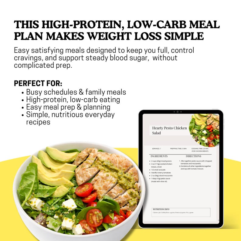 4-week High Protein Low Carb Meal Plan | Dietitian-created Weight Loss ...