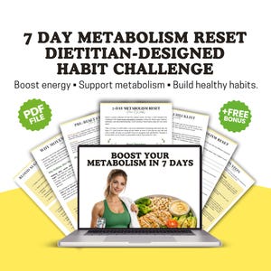 7-dniowe wyzwanie „Reset metabolizmu” dla kobiet | Stworzone przez dietetyka | Reset nawyków i energii | Równowaga cukru we krwi | Utrata wagi | Plik PDF do druku