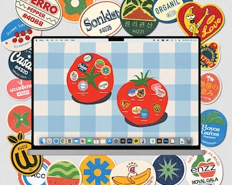 Iconos de carpetas para Mac con pegatinas de frutas vintage, conjunto de fondos de pantalla para ordenador, descarga digital