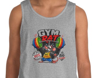 Camiseta sin mangas Gym Rat, camiseta vintage de levantamiento de pesas con dibujos animados, camiseta con humor sobre fitness