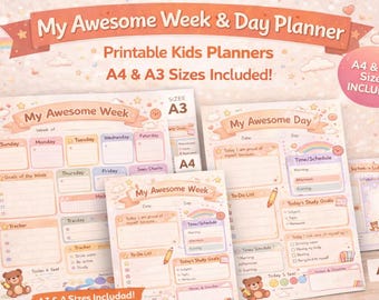 Kids Daily & Weekly Planner Printable A4 | My Awesome Day Planner | Cute School Routine Planner