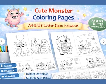 25 Monster Coloring Pages for Kids | Cute Monster Coloring Book | Printable PDF A4 & US Letter | Instant Download