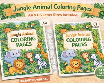 Jungle Animals Coloring Pages for Kids | 25 Cute Animal Coloring Sheets | Printable Kids Coloring Book PDF | Toddler & Preschool Activity