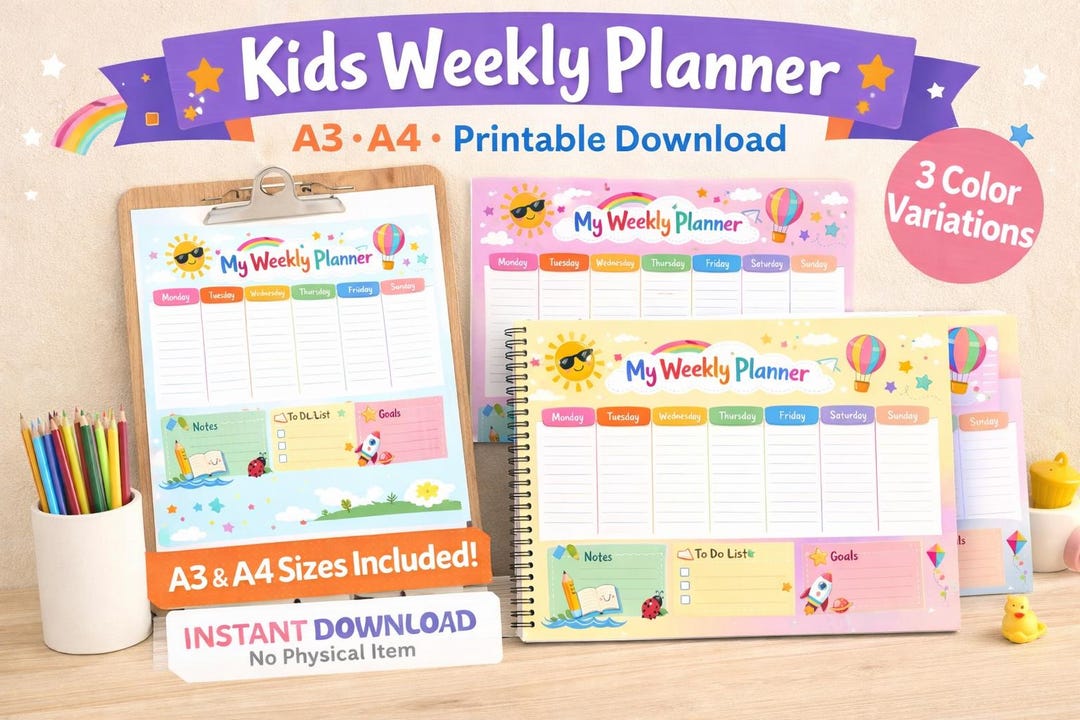 Colorful Kids Weekly Planner Printable | A3 & A4 (instant Download) - Etsy