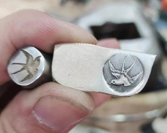 3D Bird Pattern Metal Stamp Jewelry Marking Punch Steel Stamping Tool for Silver Gold Copper Leather Craft Embossing