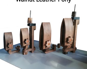 Pinza de costura de escritorio para poni de cuero, de madera de nogal negro, herramienta para coser a mano, para manualidades de cuero, banco de trabajo de costura DIY