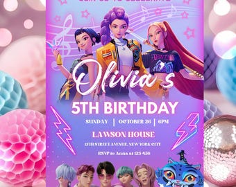 Editable Birthday Invitation|Anime Theme party|Anime Invite| Birthday Party| Kids Birthday Invite| Canva Template|Kpop demon invitation|Cute