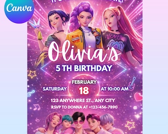 Editable Birthday Invitation|Anime Theme party|Anime Invite| Birthday Party| Kids Birthday Invite| Canva Template|Kpop demon invitation|Cute