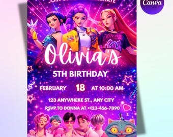 Invito di compleanno modificabile/Festa a tema anime/Invito anime/Festa di compleanno/Invito di compleanno per bambini/Modello Canva/Invito demone Kpop/Carino