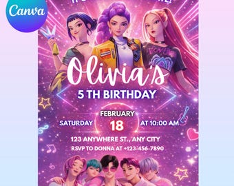 Invito di compleanno modificabile/Festa a tema anime/Invito anime/Festa di compleanno/Invito di compleanno per bambini/Modello Canva/Invito demone Kpop/Carino