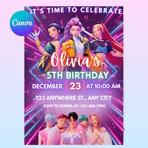 Invito di compleanno modificabile/Festa a tema anime/Invito anime/Festa di compleanno/Invito di compleanno per bambini/Modello Canva/Invito demone Kpop/Carino