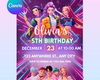 Invito di compleanno modificabile/Festa a tema anime/Invito anime/Festa di compleanno/Invito di compleanno per bambini/Modello Canva/Invito demone Kpop/Carino
