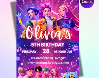Invito di compleanno modificabile/Festa a tema anime/Invito anime/Festa di compleanno/Invito di compleanno per bambini/Modello Canva/Invito demone Kpop/Carino