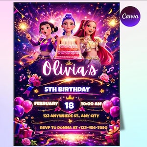 Editable Birthday Invitation|Anime Theme party|Anime Invite| Birthday Party| Kids Birthday Invite| Canva Template|Kpop demon invitation|Cute