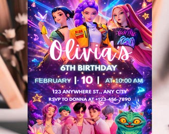 Invitación de cumpleaños editable/Fiesta temática de anime/Invitación de anime/Fiesta de cumpleaños/Invitación de cumpleaños para niños/Plantilla Canva/Invitación de demonio Kpop/Linda
