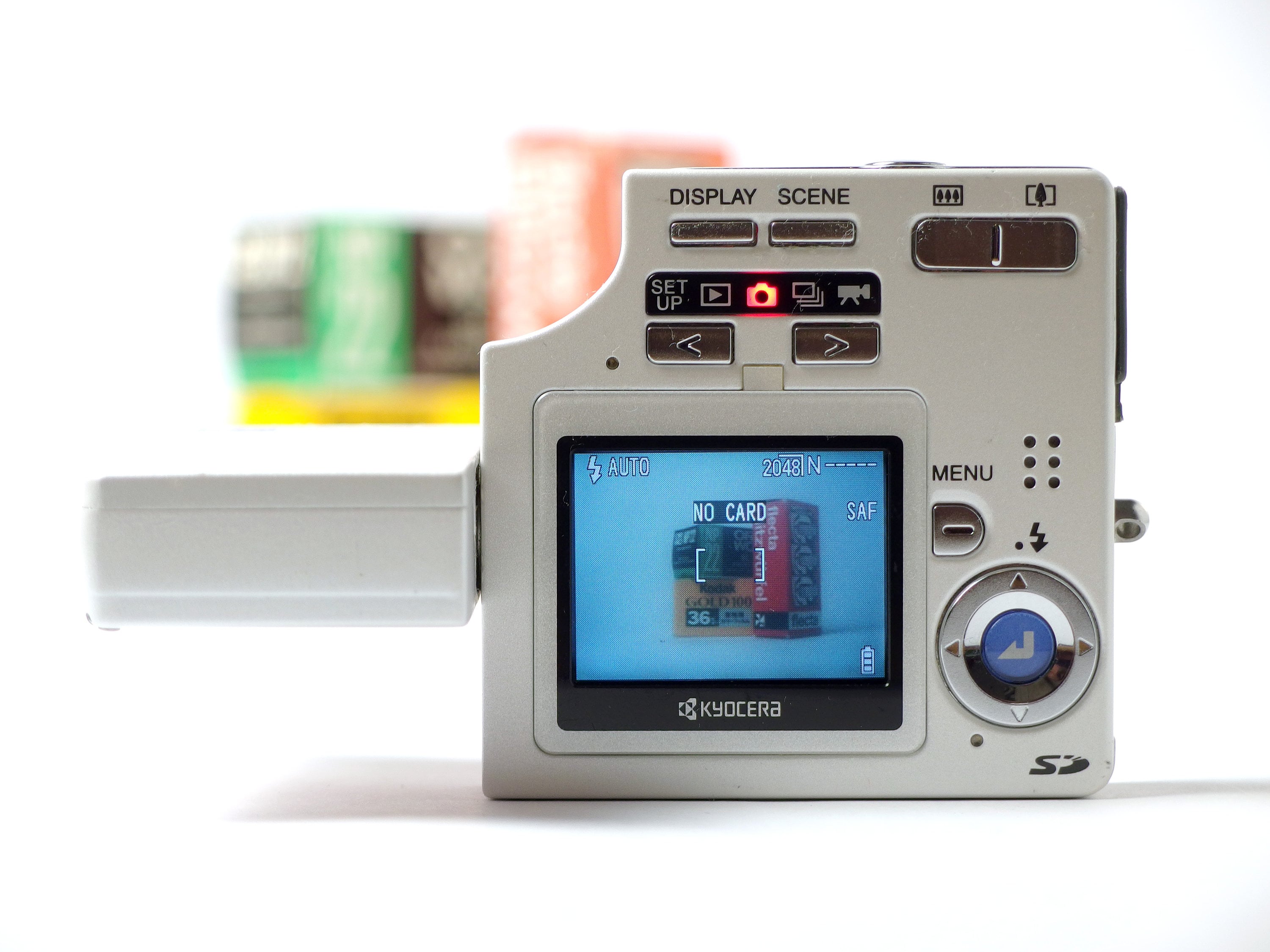 希少KYOCERA Finecam SL300R ブルーコンパクトデジタルカメラ KYOCERA Finecam SL300R コンパクトデジタルカメラ 京セラ、レンズ回転