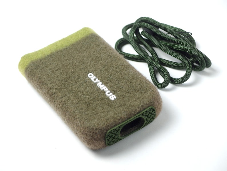 olympus digital camera case vintage retro wool felt moss design style japan y2k strap custom rare canon sony nikon