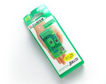 Fuji Benetton Skeleton Rare Translucent Green Vintage One-Time-Use Camera, New, Sealed, Made in Japan.  Utsurun Desu!