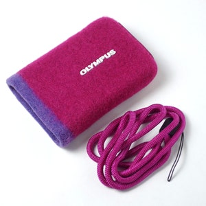 olympus digital camera case vintage retro wool felt moss design style japan y2k strap custom rare canon sony nikon purple pink magenta