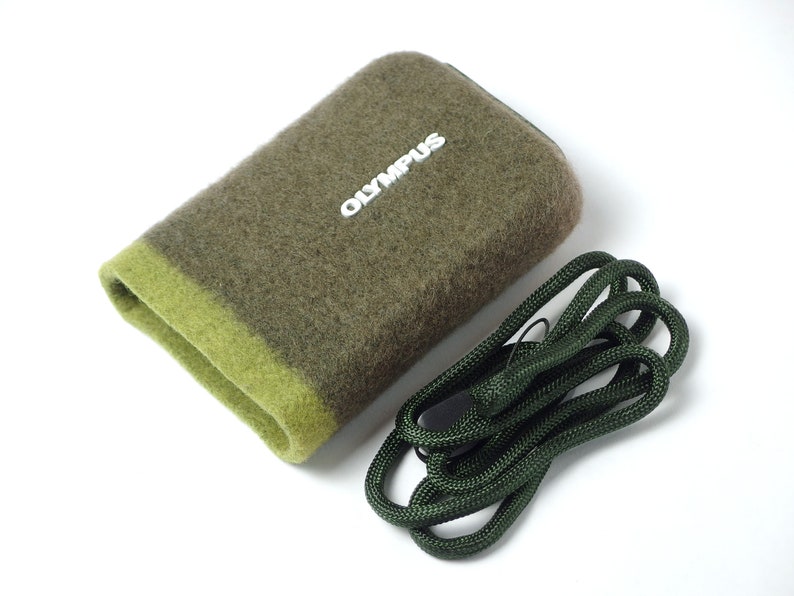 olympus digital camera case vintage retro wool felt moss design style japan y2k strap custom rare canon sony nikon