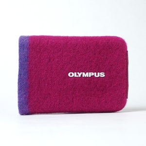 olympus digital camera case vintage retro wool felt moss design style japan y2k strap custom rare canon sony nikon purple pink magenta