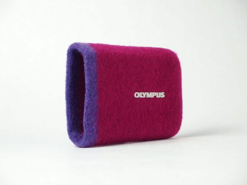 olympus digital camera case vintage retro wool felt moss design style japan y2k strap custom rare canon sony nikon purple pink magenta