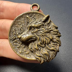 Vintage Handcrafted Copper Wolf Head Medallion Pendant, Wilderness Animal Amulet