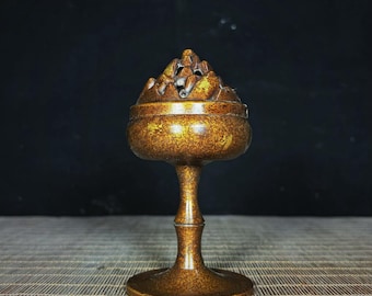 13 cm Weihrauchbrenner aus reinem Kupfer, vergoldet im Boshan-Stil mit Berg-förmigem Deckel