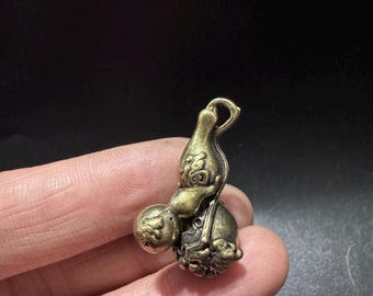 Vintage Copper Gourd Pendant, Blessing Fortune Hanging Charm