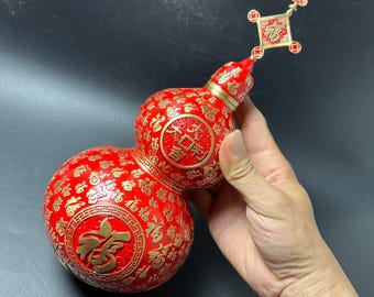 Adorno de calabaza de cien Fu de latón rojo macizo, estatua china de bendición de riqueza Feng Shui Da Ji Da Li Wu Lou