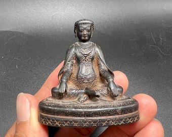 Vintage Tibetan Iron Buddha Statue, Seated Meditative Master Figurine with Rich Aged Patina