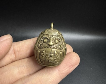 Vintage Solid Brass Daruma Bell Pendant, Japanese Lucky Charm, Feng Shui Talisman Jewelry